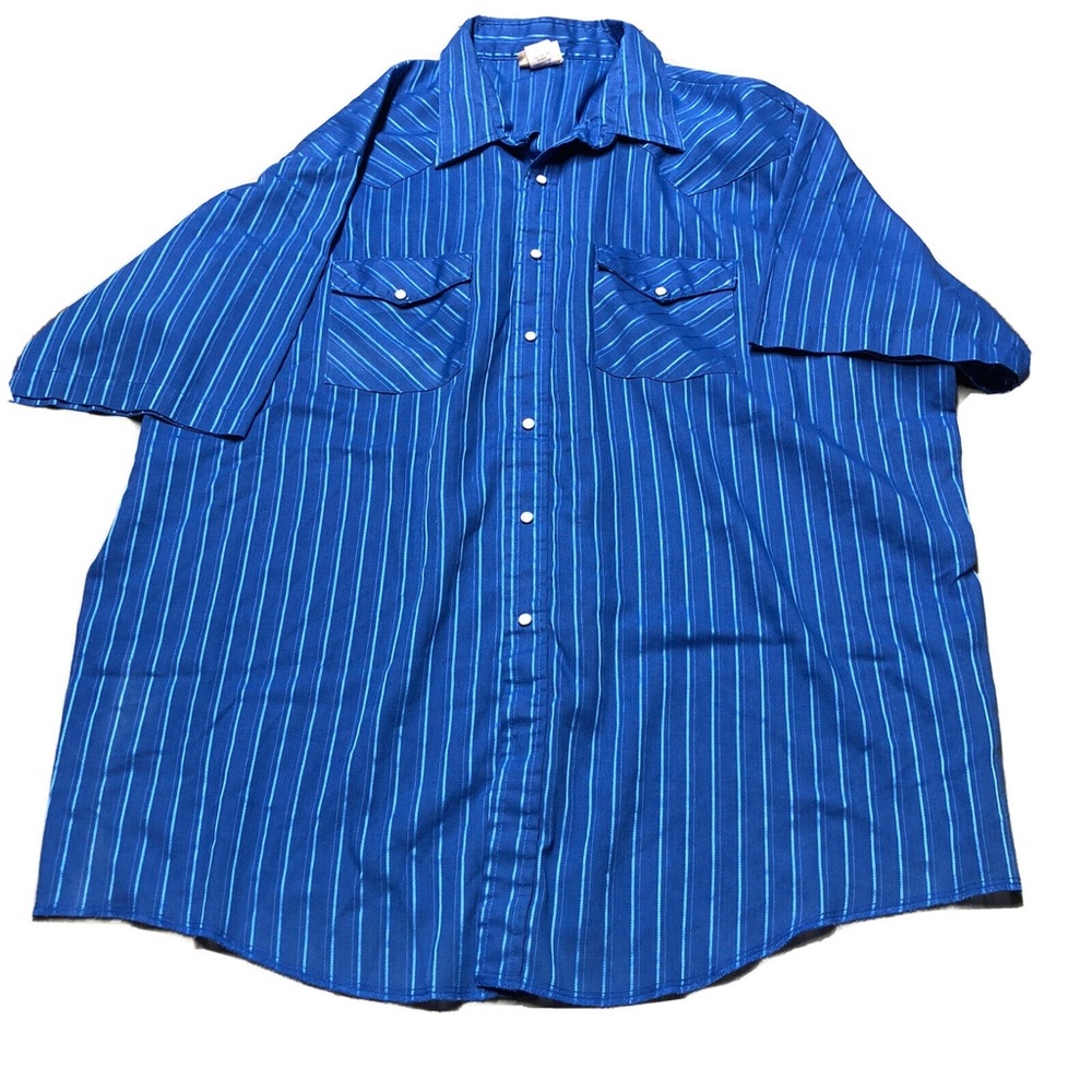 Vtg Saddlebrook Western Wear Pearl Snap 3X Blue Striped Shirt Made In USA